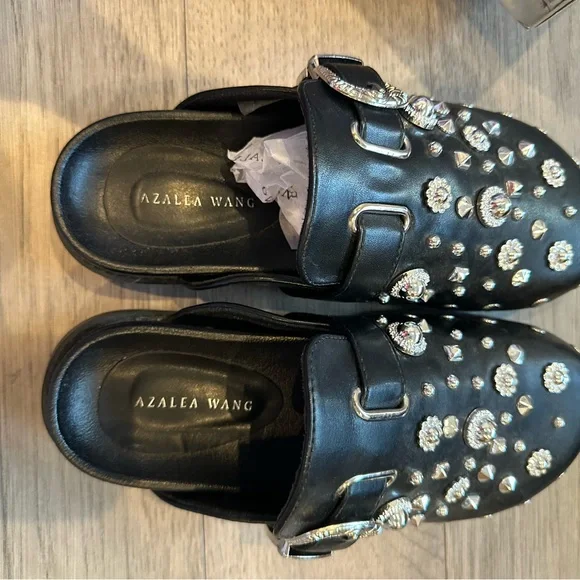 Punk Embellished Black Mules - Picture 4 of 6